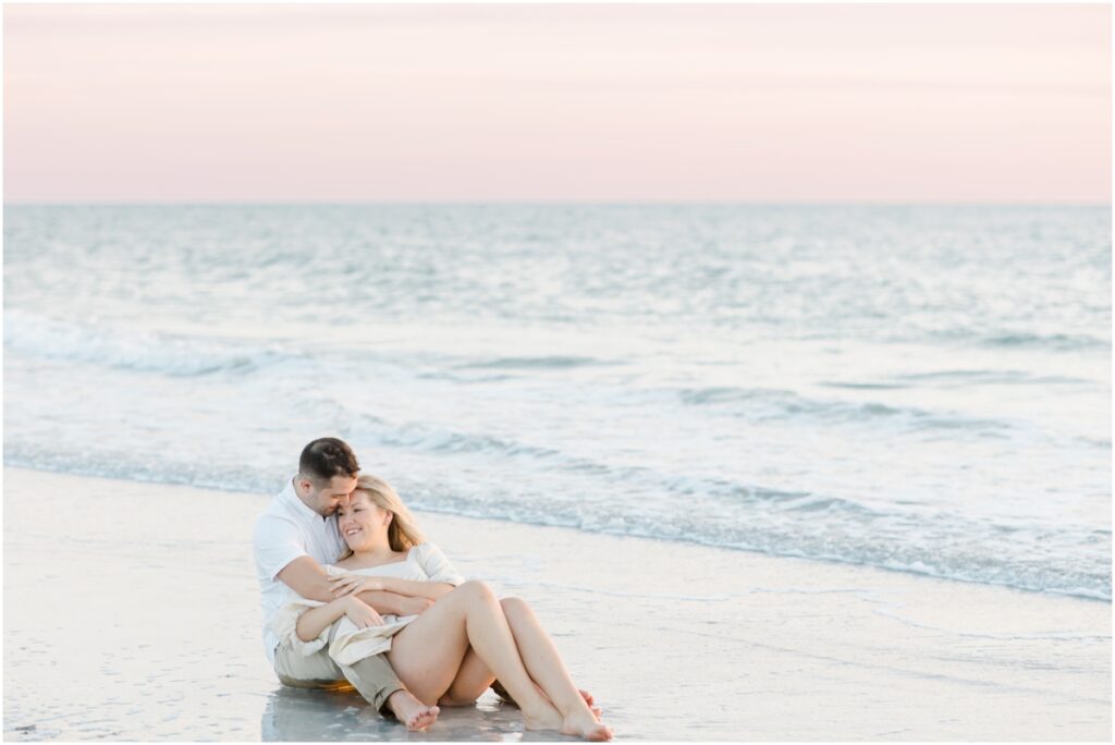 Beach Engagement Photos. Cotton Candy Sunset. Neutral Outfit Inspiration. Tampa Portrait Photographer. Tampa Wedding Photographer. Sarasota Wedding Photographer.