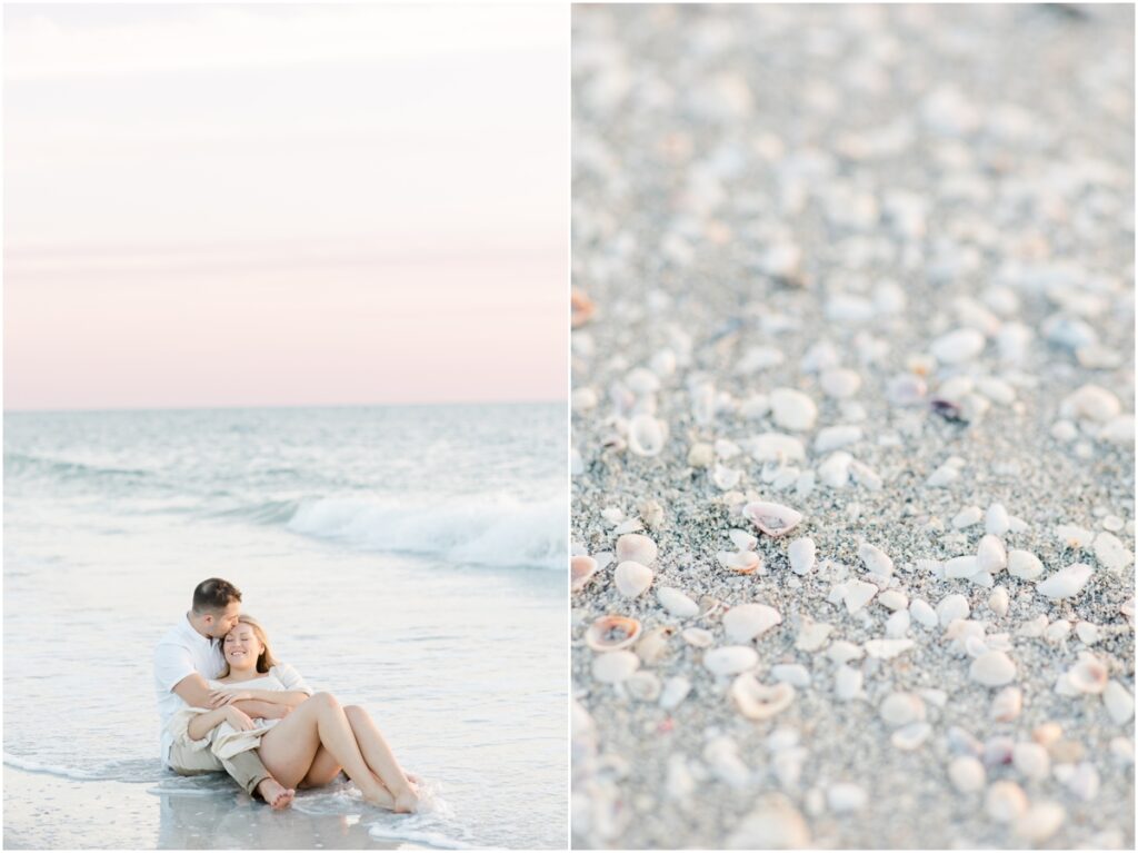 Beach Engagement Photos. Cotton Candy Sunset. Neutral Outfit Inspiration. Tampa Portrait Photographer. Tampa Wedding Photographer. Sarasota Wedding Photographer.
