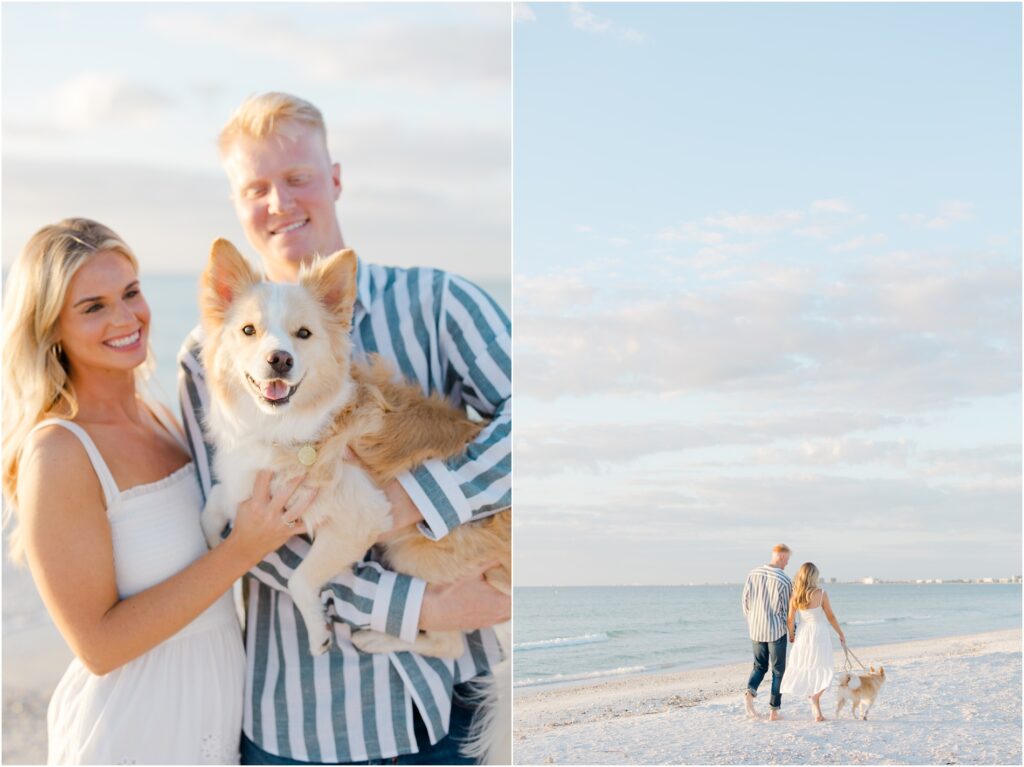 St Pete Beach Engagement Photoshoot. Pass A Grille Beach Engagment photoshoot. Engagment photos on beach with dog. tampa wedding photographer. 