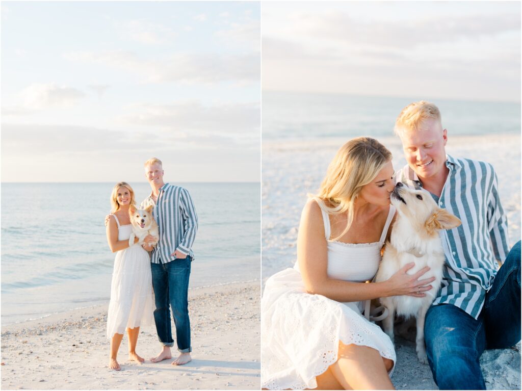 St Pete Beach Engagement Photoshoot. Pass A Grille Beach Engagment photoshoot. Engagment photos on beach with dog. tampa wedding photographer. 