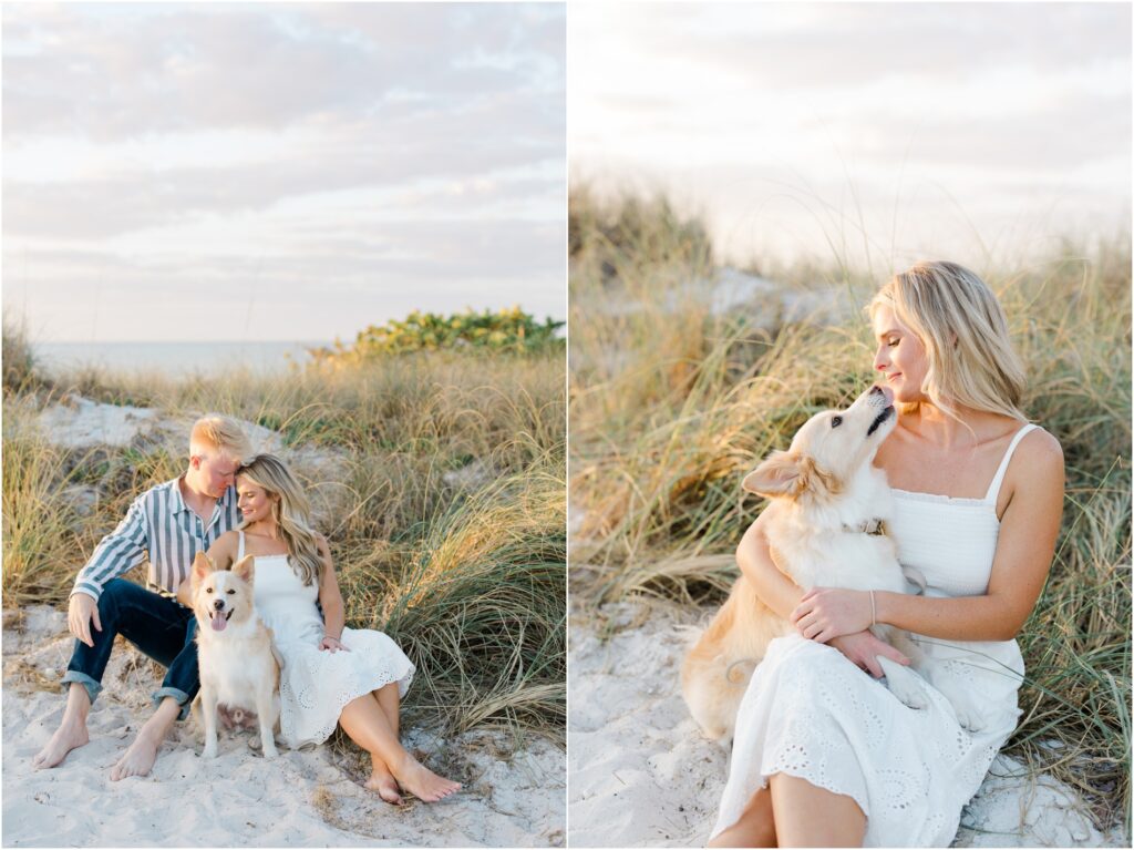 St Pete Beach Engagement Photoshoot. Pass A Grille Beach Engagment photoshoot. Engagment photos on beach with dog. tampa wedding photographer. 