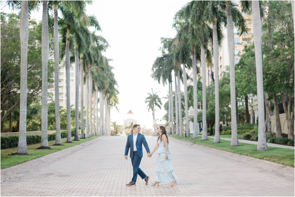 Downtown Sarasota Engagement Photos. Sarasota Wedding Photography. Tall Palm Trees. 