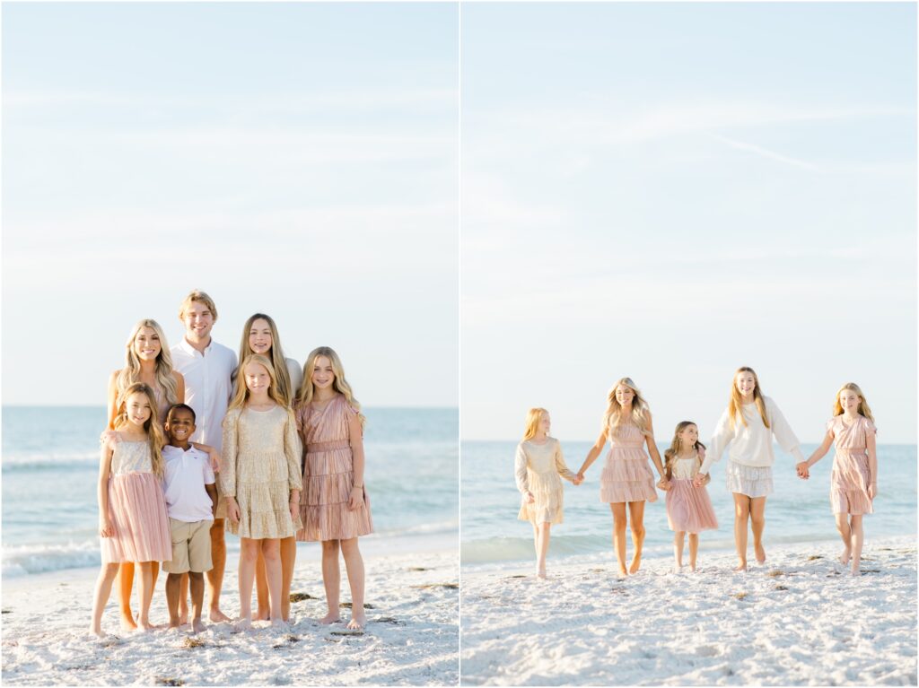 Clearwater beach family photoshoot. pastel beach photoshoot color palette. pastel beach photoshoot outfit inspo. tampa family photographer. 